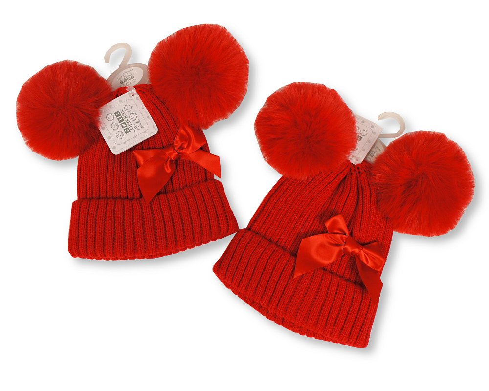 Double Pom Pom Hat With Bow