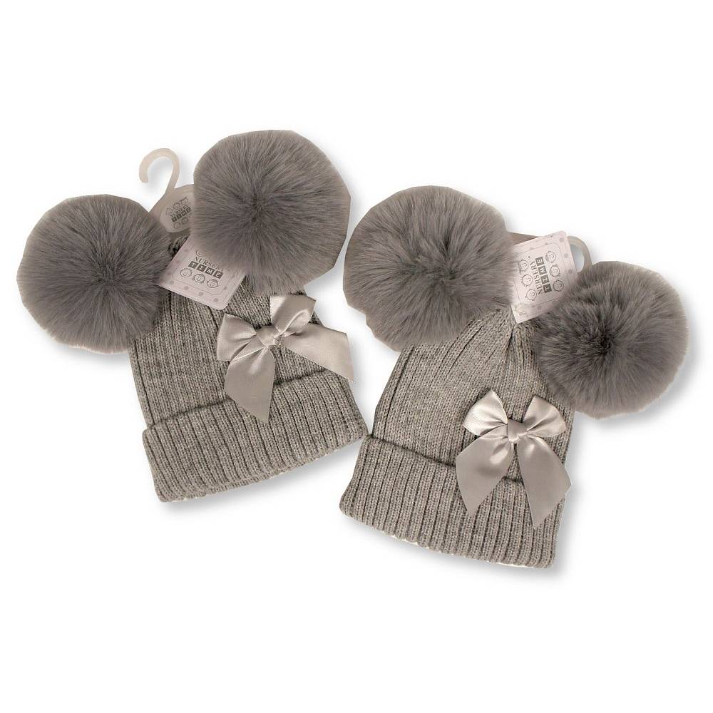 Double Pom Pom Hat With Bow