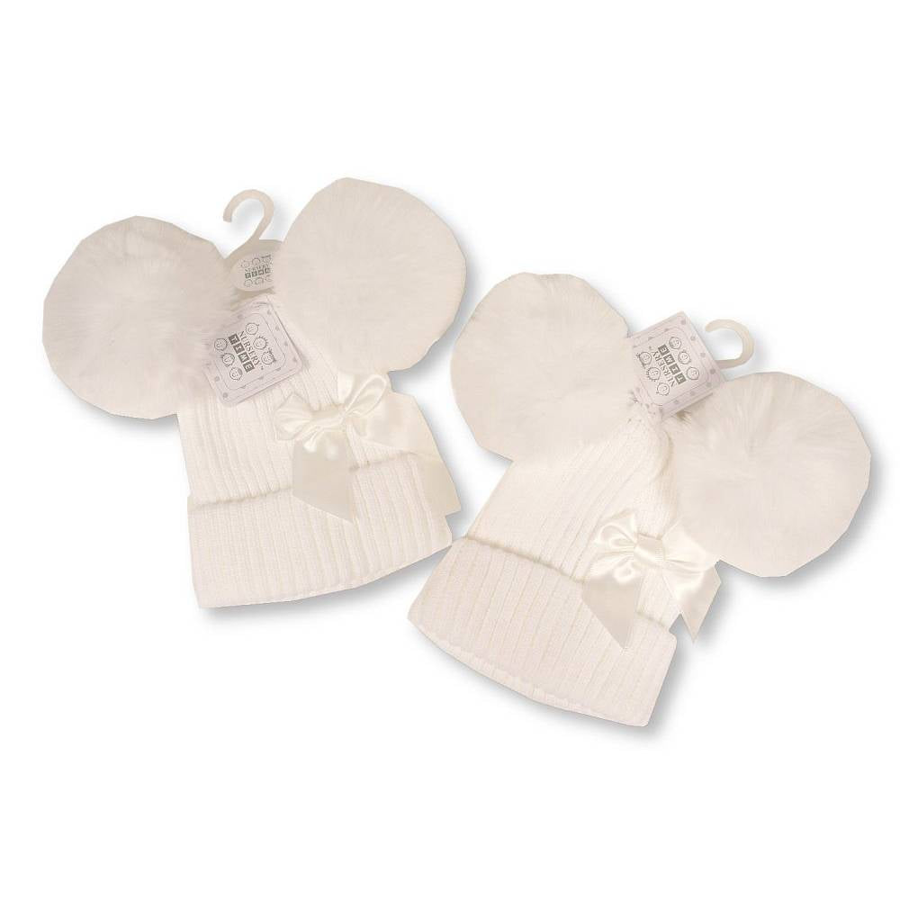 Double Pom Pom Hat With Bow