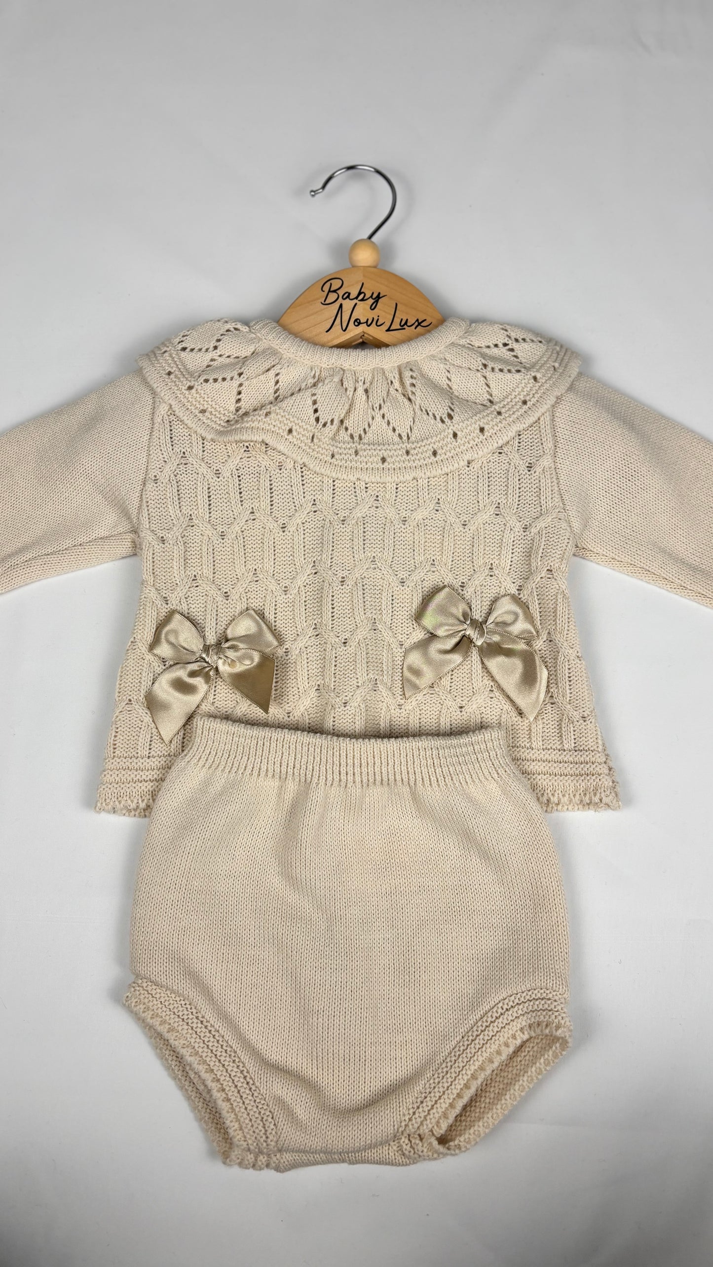 Beige Two Piece Set with Bows