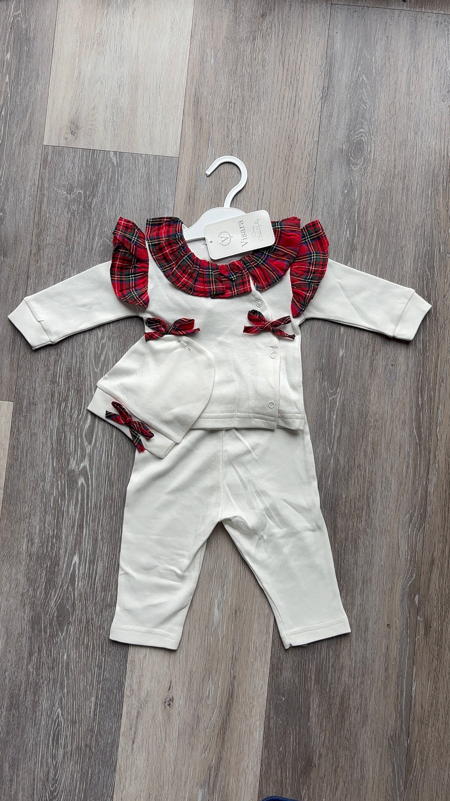 Winter Tartan Ruffle Set - White