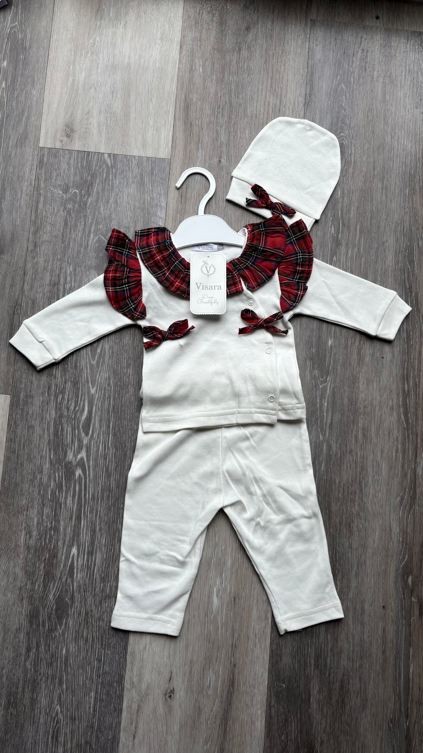 Winter Tartan Ruffle Set - White