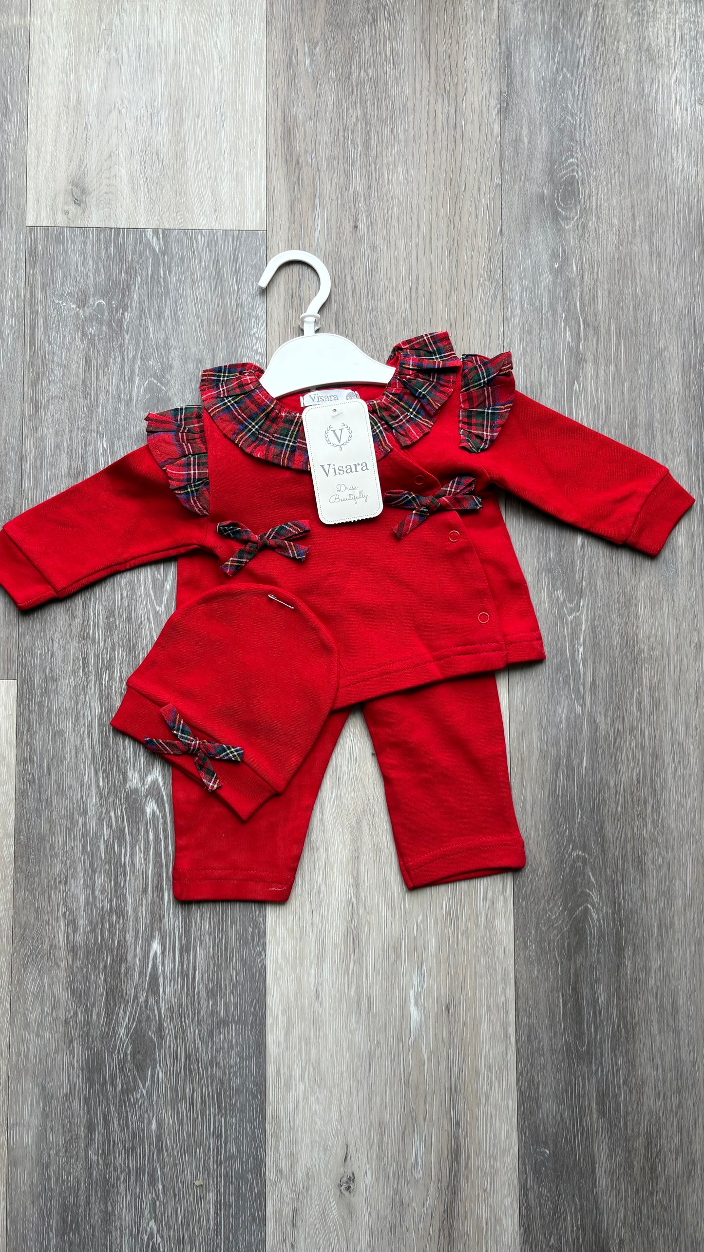Festive Tartan Bow Set - Red