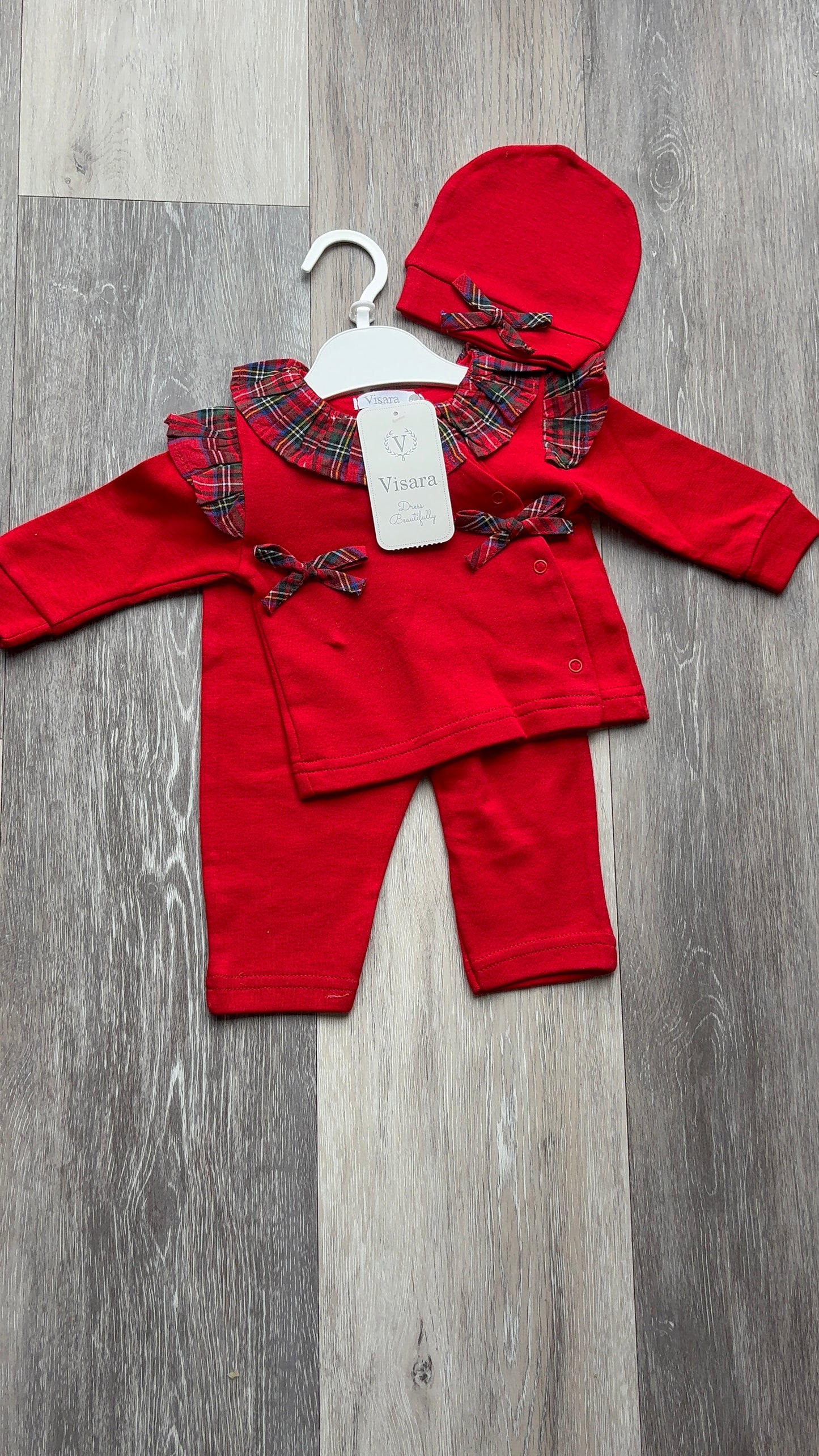 Festive Tartan Bow Set - Red