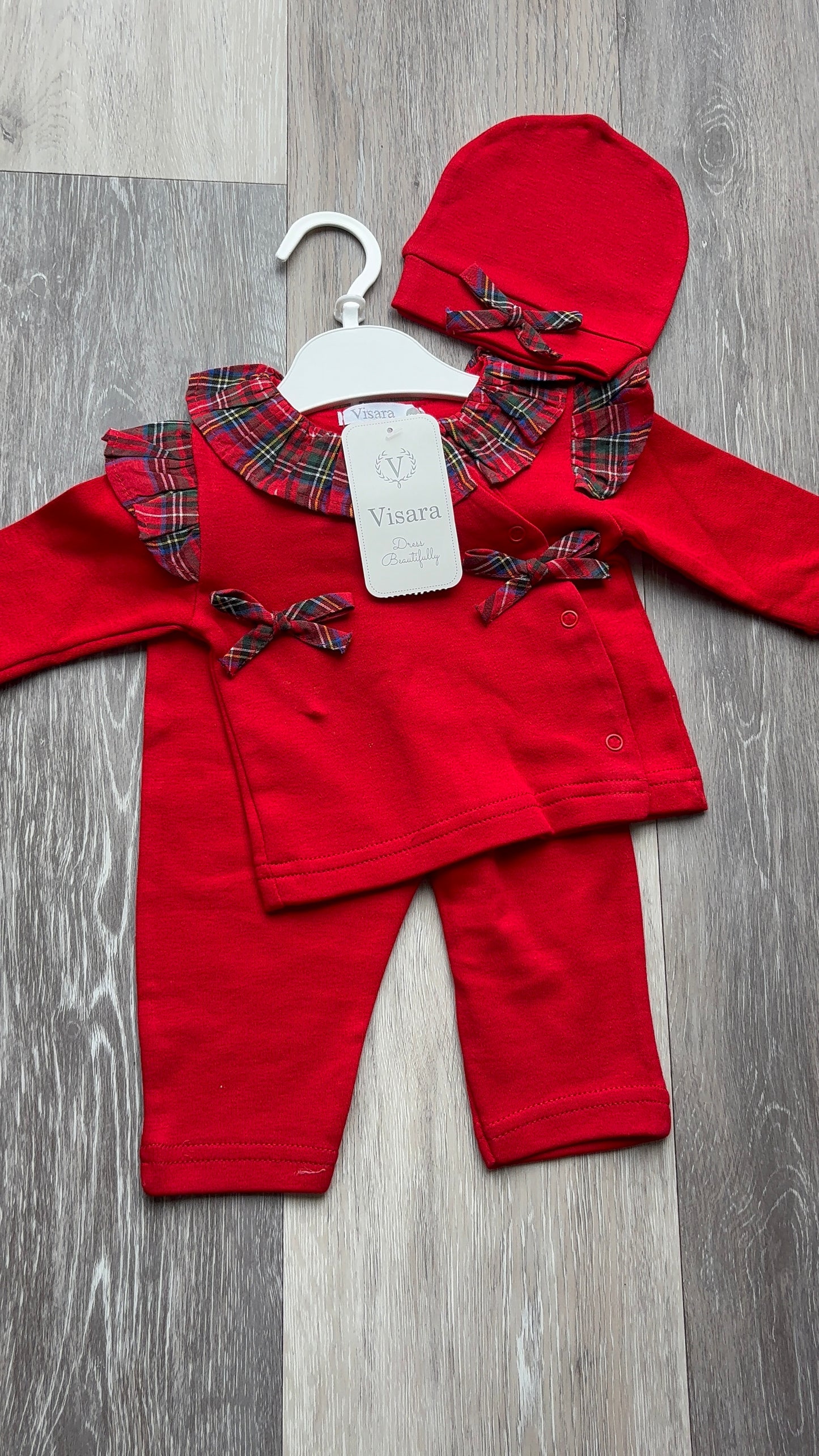Festive Tartan Bow Set - Red