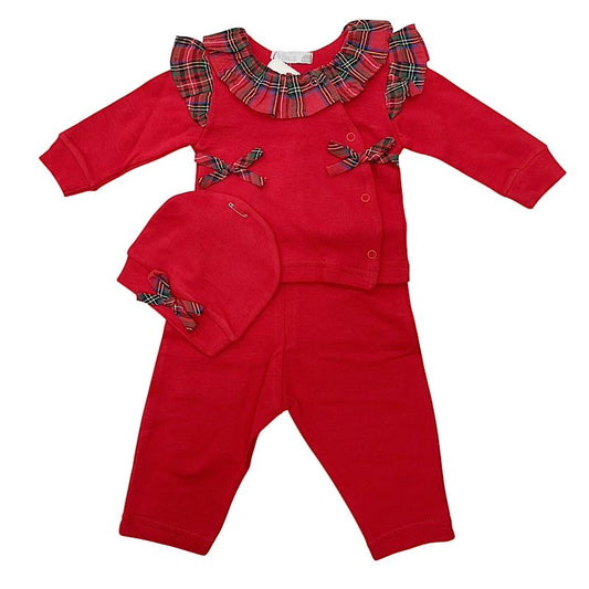 Festive Tartan Bow Set - Red
