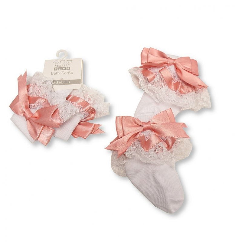 White Frilly Socks With Pink Bows