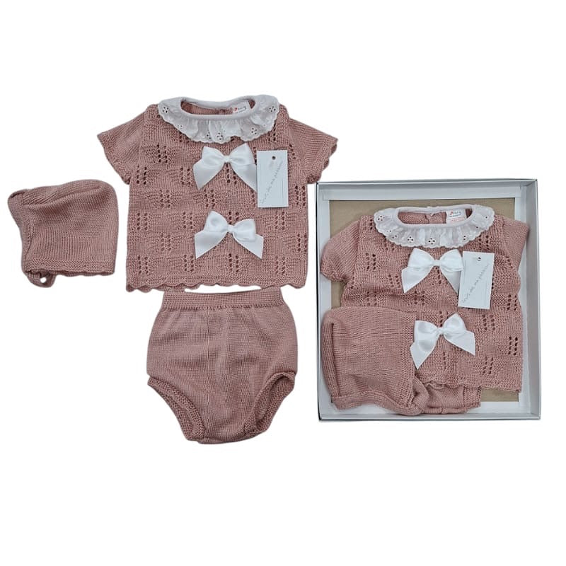 Newborn Dusty Pink 3pc Double Bow Set