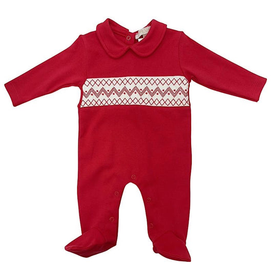 Red Smock Cross Stitch Sleepsuit 0-9M